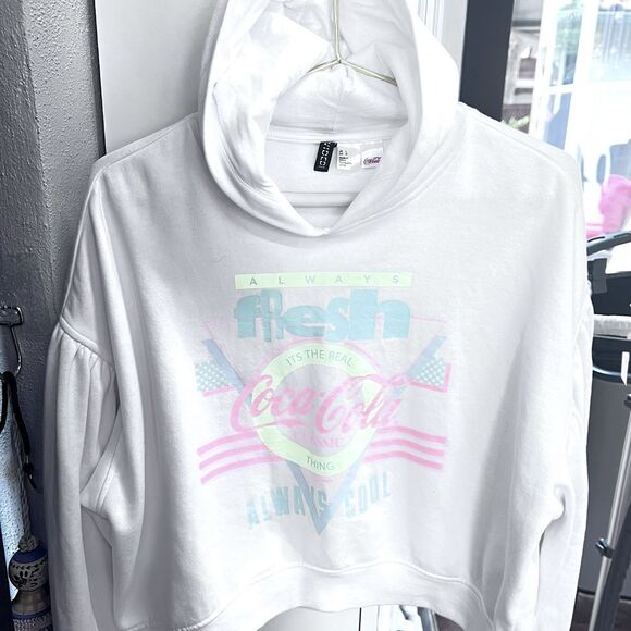 Coca Cola Cropped Pastel Sweatshirt Hoodie with puffy sleeves SZ L - Picture 1 of 7